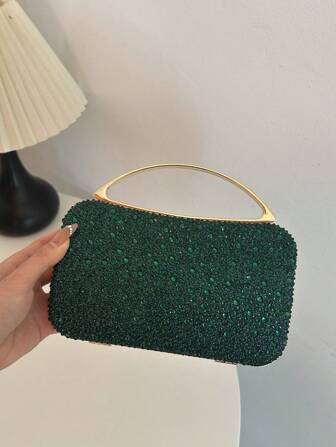 1pc Luxury Emerald Green Rhinestone Sequin Ladies' Handbag, Elegant Party, Wedding, Formal Occasion Clutch Bag, Rebel Party Bag, Perfect For Party, Wedding, Ball, Gala/Banquet, Suitable For Office, Business Trip, Commute