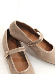Giày búp bê Mary Jane thời trang thanh lịch màu trơn REVREAL - Màu Khaki - Xem 4