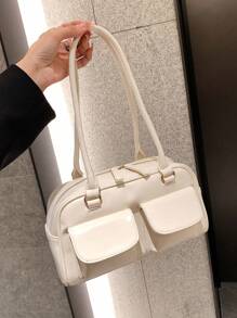 Large Capacity PU Solid Color Simple Shoulder Bag For Women, Fashion Versatile Suitable For Daily, Shopping, Dating, Traveling, Gift