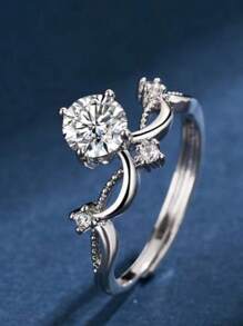 1pc Stainless Steel Korean Sweet Elegant New Moissanite Crown Ring, Luxury Princess Style, Sweet Valentine's Day Gift