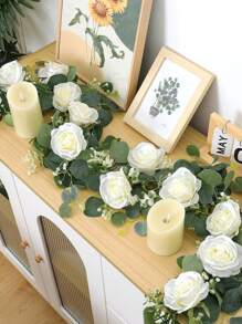 1pc 180cm Artificial White Rose Vine Garland , White Simulation Rose Vine, Holiday Birthday Wedding Party Background Decoration, Wedding Table Garland Decoration, Dining Table Cabinet Bar Staircase Decoration, Room Centerpiece Backdrop Decoration Rose Vine, Room Decoration Home Decoration, Outdoor Patio Arches Garden Railing Wall Decoration, Valentine's Day, Mother's Day Gift
