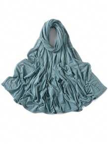 1 Stück Damen Jersey-Schal mit schwer bestickter Bordüre in Unifarbe, eleganter Strass-besetzter Schal mit Malay-Strass, langer Jersey-Hijab-Schal, afrikanisches Kopftuch, geeignet als Reise-, Urlaubs- und Party-Accessoire für Damen