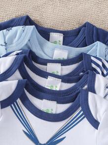 5件装婴儿航海卡通锚印花连体衣 - 藍色 - 查看 5