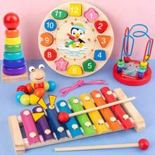 5-In-1 Wooden Toy Set: Percussion Instrument, Piano, Clock, Caterpillar, Beaded Puzzle, Music Educational Toys For Boys And Girls