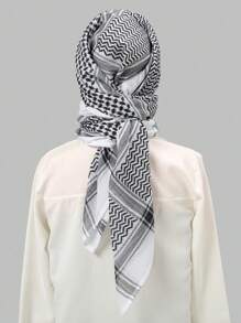 1 件男女通用 Kaffiyeh 头巾，户外围巾，沙漠头带，头巾，适合外出，防风 - 黑與白 - 查看 3
