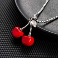 1 件黑红樱桃吊坠项链，独特钛钢毛衣链，适合日常佩戴的女性珠宝礼物