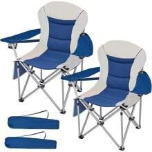 2 Packs Oversized Camping Chair With Lumbar Back Support Padded Outdoor Heavy Duty Camping Chair For Adults With Cup Holder, Armrest, Support 300 Lbs