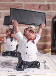 Farmhouse Style Holding Signage Chef Figurine, Decorative Accent Piece For Restaurant, Bar, Cafe, Bakery, Home Decor Gifts Birthday Graduation - White - View 3