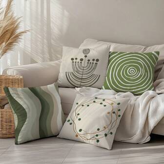 4 件套抽象绿灰色几何图案枕套，单面印花麂皮面料，18 英寸 X 18 英寸靠垫套适用于现代简约沙发、客厅装饰、礼物、派对