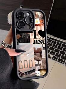 Religious 1pc Black Romantic Landscape Patchwork Pattern Full Coverage TPU Shock-Proof Phone Case, Compatible With Apple IPhone 16/15/14/13/12/11 Pro Max, And Series