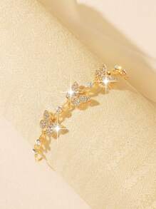 1pc Elegant Fashion Butterfly Zirconia Inlaid Adjustable Pull String Bracelet, Minimalist Luxury Feel