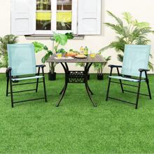 Set Of 4 Patio Folding Dining Chairs Outdoor Portable Sling Back Chairs - 綠色 - 查看 3