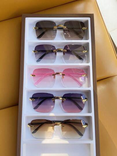 Set de 5 gafas sin marco cuadradas con bordes, de gran tamaño, para viajes y sesiones fotográficas de verano en la playa, al aire libre y de viaje