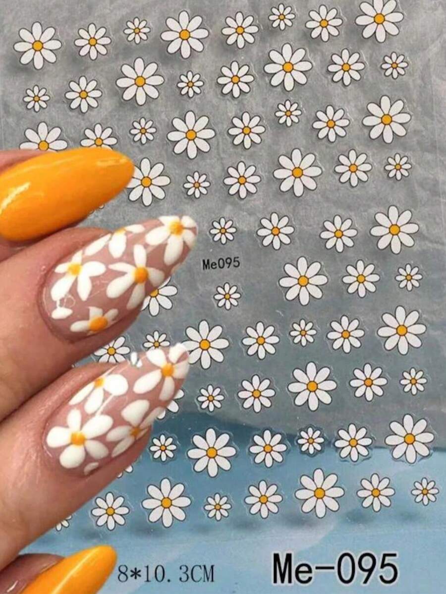 1 PIEZA Pegatinas de arte de uñas 3D con flores margaritas en relieve, deslizadores de uñas, calcomanías, pétalos de flores blancas de margaritas, decoración de uñas con pegamento en la parte posterior