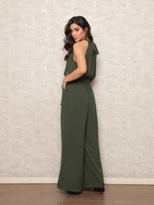 Women's Jumpsuit With Belt And Pocket - xanh quân đội - Xem 2