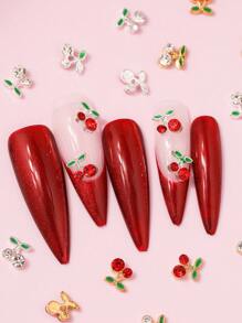 25pcs Alloy Rhinestone Nail Ornaments, Red Pink Gold Rhine Diamond Embellished Nail Ornaments, DIY Art Ornaments Used In Daily Nail