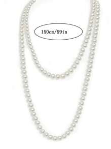 1pc Fashionable Simple Korean Style Faux Pearl Necklace, Multi-Layer Sweater Chain Choker, Elegant Women Faux Pearl Beaded Knotted Necklace Suitable For Vacation, Casual Occasions, Parties
