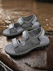 夏季新款男士鞋子壁球感凉鞋舒适凉爽运动鞋沙滩鞋两用防滑防水软底拖鞋 - 灰色 - 查看 7