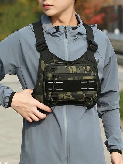 1 pieza Bolsa de pecho resistente al agua para hombres, ligera, mochila de pecho para correr, ciclismo, entrenamientos con soporte para teléfono y almacenamiento extra