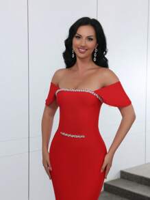 Love Aing Abito da sera elegante con impreziosito con strass realizzato a mano, abito da cerimonia di lusso da celebrity adatto per feste formali per signora
