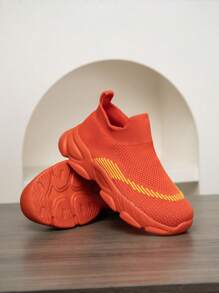 1 双儿童针织运动鞋袜，方便穿脱，轻便，透气，防滑，跑步鞋，时尚百搭学生运动鞋 - 橘色 - 查看 7