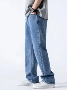 Jeans en denim bleu pour garçons, pantalon casual de style basique lavé pour adolescents, coupe droite, printemps/automne