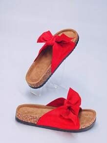 roulvxiang 蝴蝶结装饰水钻亮片厚底凉鞋 - 女士防滑夏季沙滩拖鞋，流行厚底室内/室外舒适鞋 - 大紅色 - 查看 7