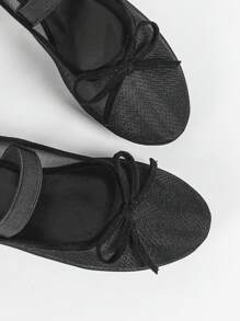 Women's Round Toe Mesh Bow Ballerina Flats, Elegant Minimalist Breathable Retro Mary Jane Slip-On Style, Fashionable And Comfortable For Daily Wear