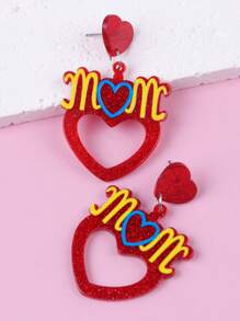 1 Pair Minimalist Mother's Day Pink Hollow Heart Acrylic Earrings, Creative Design For Women