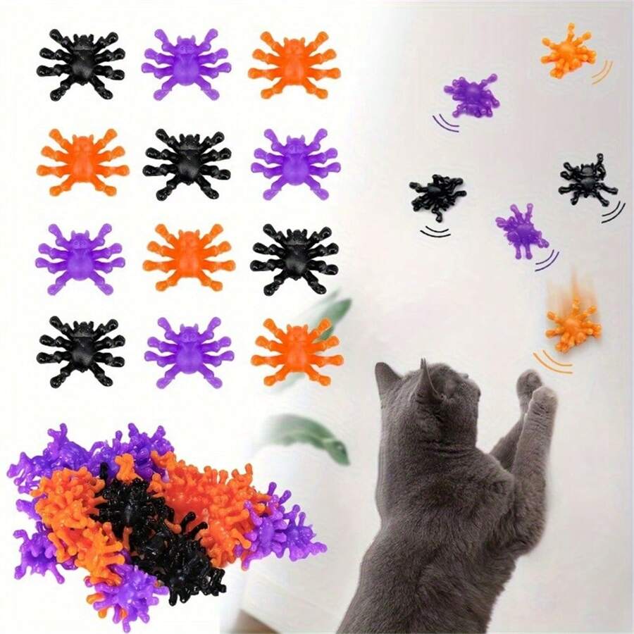 12 件互动猫玩具蜘蛛 - 蜘蛛玩具用于互动攀爬、翻转、爬墙，是送给猫主人的完美礼物！ - 彩色 - 查看 1