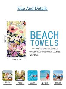 1pc Prachtige Bloemen Stranddeken, Extra Zachte Microvezel Extra Grote Strandhanddoek, Zeer Absorberende Badhanddoek, Geschikt Voor Reizen, Zwembad, Duiken, Surfen, Yoga, Kamperen, Verschillende Maten, Strandaccessoires Zomer, Vakantie