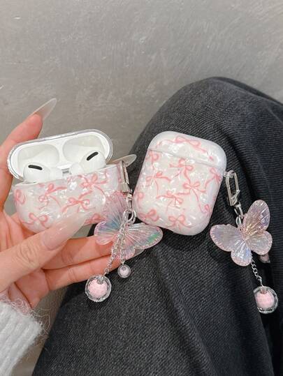 Unique Shell Pattern Pink Bow Earphone Case Compatible With Airpods 3, Compatible With Airpods Pro 2nd Gen, Pro 3, New 4 Wireless Bluetooth Earphones Protection Case