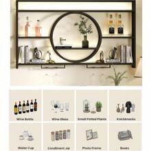 Trintion Modern Metal Wall Mounted Wine Display Rack Hanging Industrial Wall-Mounted Wine Racks Bar Unit Floating Shelves Glass Rack Iron Display Stand For Home Restaurant Bars 55x5.9x31in - as pic - View 5