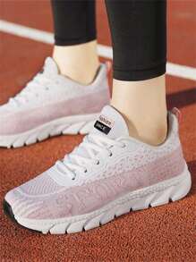 Tênis Esportivos Casuais de Mulher Cor Sólida, Bico Redondo, Cadarço Cruzado, Material de Tecido, Tênis de Malha Slip-on de Mulher Cor Sólida, Bico Redondo, Amarração Cruzada