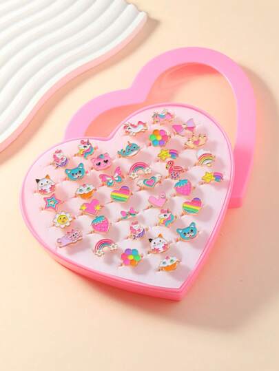 36pcs/24pcs/12pcs Zinc Alloy Rings, 3D Sculpture Design, Adjustable Opening, Oil Painting Technique For Long-Lasting Color, Gift Box Packaging For Celebrations, Loose Packing For Daily Wear & Costume Parties