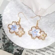 1 Pair Blue Series Preserved Dried Flower Alloy Handmade Resin Flower Drop Earrings