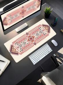 复古图案桌垫，适用于家庭和办公室的扩展大鼠标垫，大型游戏鼠标垫，带防滑橡胶底座和缝合边缘的笔记本电脑键盘垫 - 彩色 - 查看 1