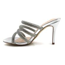 Womens Rhinestone Strap Open Toe High Heel Suede Slip On Heeled Sandals For Party Casual Wedding Dress Shoes    Doll-4 - Bạc - Xem 2