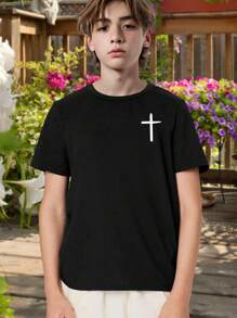 Men's Christian Cross T-Shirt Religious Faith Graphic Tee Minimalist Crew Neck Short Sleeve Top - Casual Church Everyday Wear Gift For Teen Boys Men - 黑色 - 查看 1