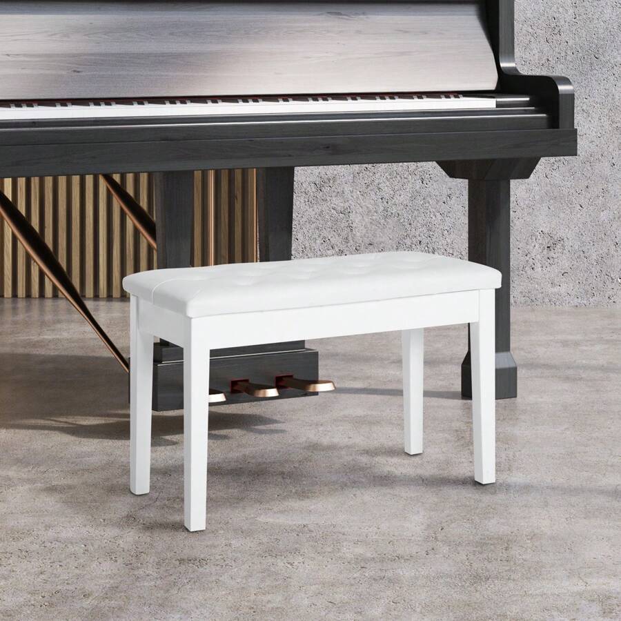 HOMCOM Faux Leather Piano Stool Makeup Stool Bench Dressing Table Seat With Storage 76x36x50cm, White - White - View 1