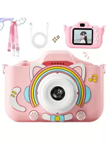 Cámara digital, grabadora de la infancia, cámara de video, juguete cámara para niñas y niños de 3 a 12 años, cámara de video digital para niños con funda de dibujos animados, cámara divertida con videojuegos, mejor regalo de cumpleaños y festividad para niños