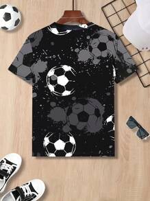 Toddler Boys' Soccer Graphic Print Crew Neck Short Sleeve T-Shirt, Casual Sports Wear - Black - View 2