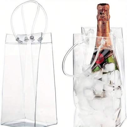 Juego de 6 cubos de hielo a prueba de fugas, bolsa de hielo de PVC transparente, bolsa de hielo portátil con asa, para enfriar botellas de vino y champán - Accesorios de bar y fiesta