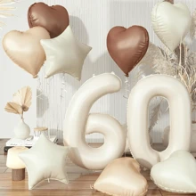 10 piezas de globos de color crema de 32 pulgadas con números 30/40/50/60, globos con forma de corazón beige marrón, apropiados para decoración de fiesta de cumpleaños 30/40/50/60, aniversario de boda