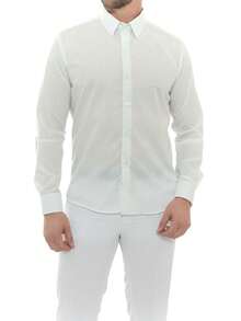 White Slim Long Sleeve Dress Shirt - Green - View 10