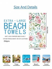 1pc Prachtige Bloemen Stranddeken, Extra Zachte Microvezel Extra Grote Strandhanddoek, Zeer Absorberende Badhanddoek, Geschikt Voor Reizen, Zwembad, Duiken, Surfen, Yoga, Kamperen, Verschillende Maten, Strandaccessoires Zomer, Vakantie