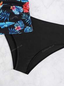 Summer 2pcs Tankini Swimsuit, New European & American Style, Printed, Sexy Beach Vacation Casual High Waisted Triangle Briefs Swimwear
