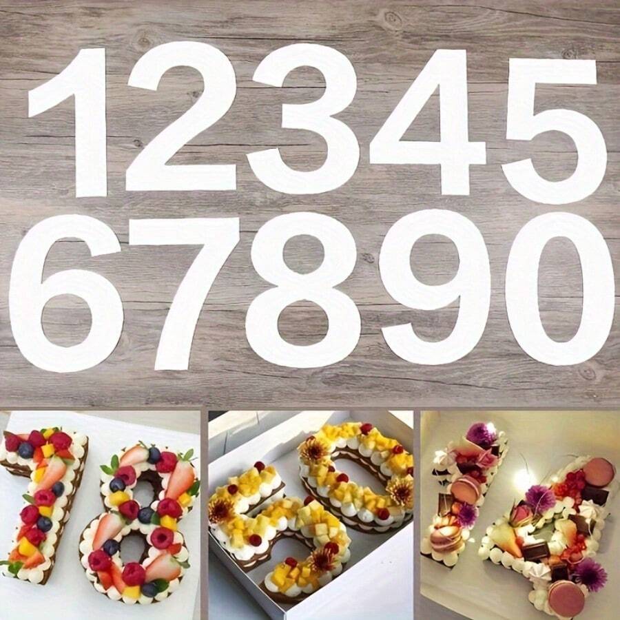 9pcs 0-8 Number Cake Baking Mold, Digital Cake Fondant Molds, Cookies, Sweet Desserts And Pastry Decorating Baking Tools, 12/14 Inch - Milky - View 1