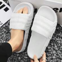 Soft Indoor Slippers For Couples - Summer Skid-Proof Bathroom Sandals, Solid Color Flip Flops For Men And Women, Comfortable Flat Shoes For Home Use - White - View 5