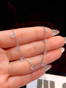 1 件 0.5 克拉 6 爪钻石设计 D 色莫桑石钻石女士订婚项链 S925 纯银优雅承诺项链婚礼项链生日礼物 - 銀色 - 查看 1